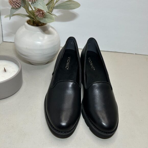 Vionic Willa Wedge Loafers Leather Slip On Shoes Black Women's US 6 NWOB - Picture 3 of 11